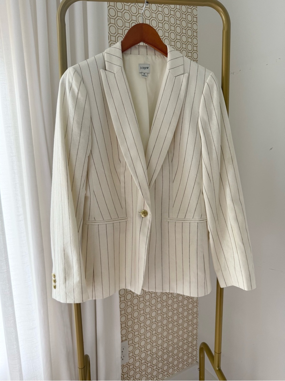 J. Crew Cream Blazer with Brown Pinstripes